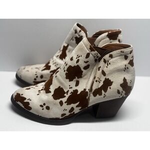 Pierre Dumas Women's Sz 7.5 Cow‎ Print Western Ankle Booties Boots Brown